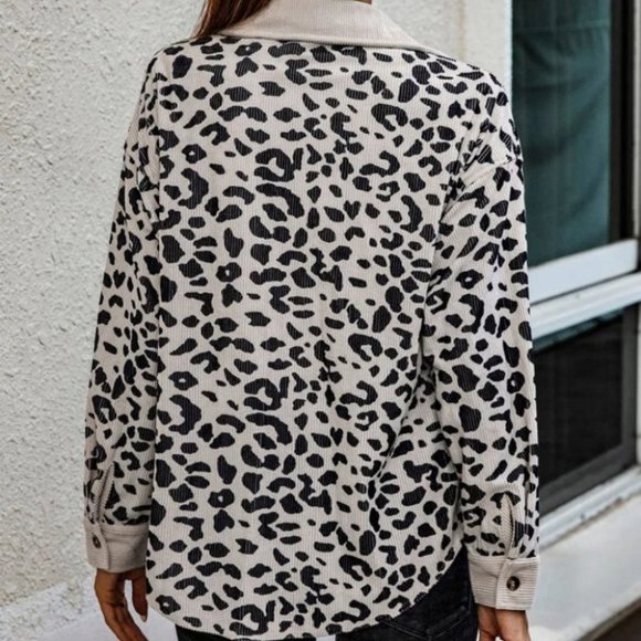 BOHO casual button down shacket top jacket Leopard Print - Picture 2 of 6